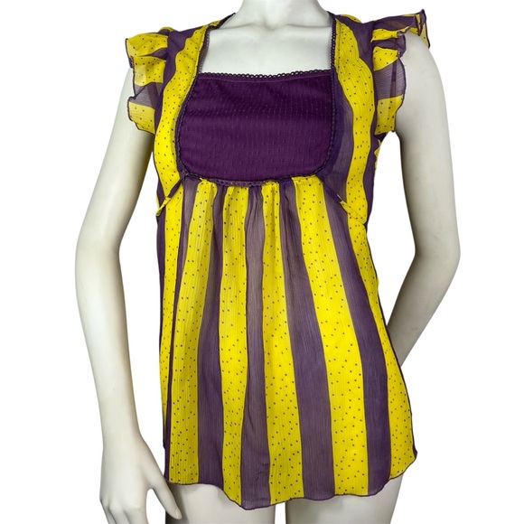 Max Rave | Tops | Y2k Max Rave Purple Yellow Short Flutter Sleeve Sheer ...